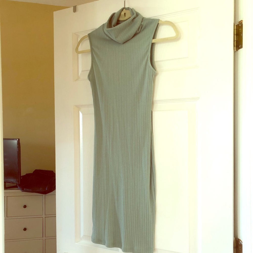 Ribbed Cowl Neck Turquoise Tank Dress size small